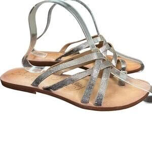 Naughty Monkey Womens Metallic Leather Toe Ring Sandals Strappy Shoes Flats 6.5